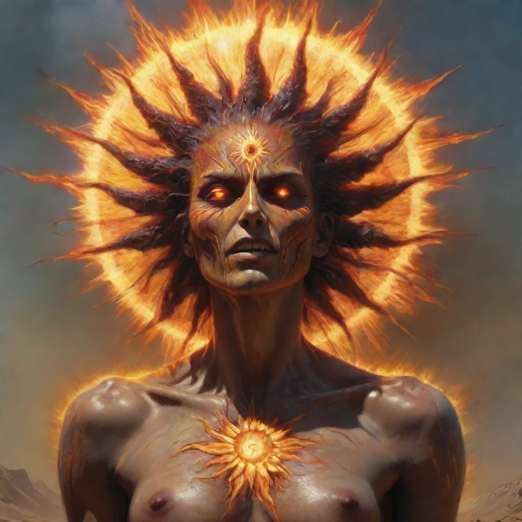 amazing epic sun god beautiful painting dystopic spiritual symbolism vengeful octane render hyper realisticin the style 