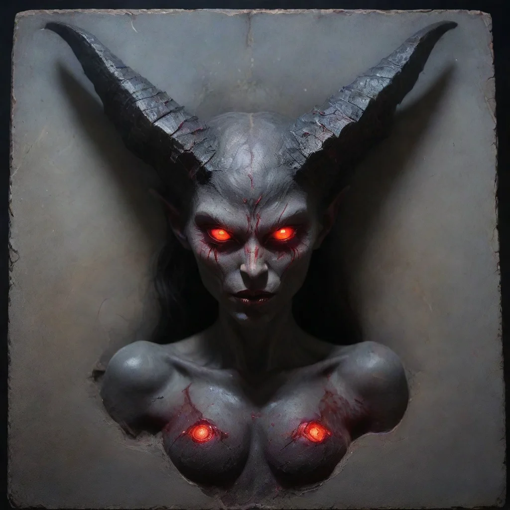 ai amazing evil succubus with red glowing eyes on a stone slab awesome portrait 2