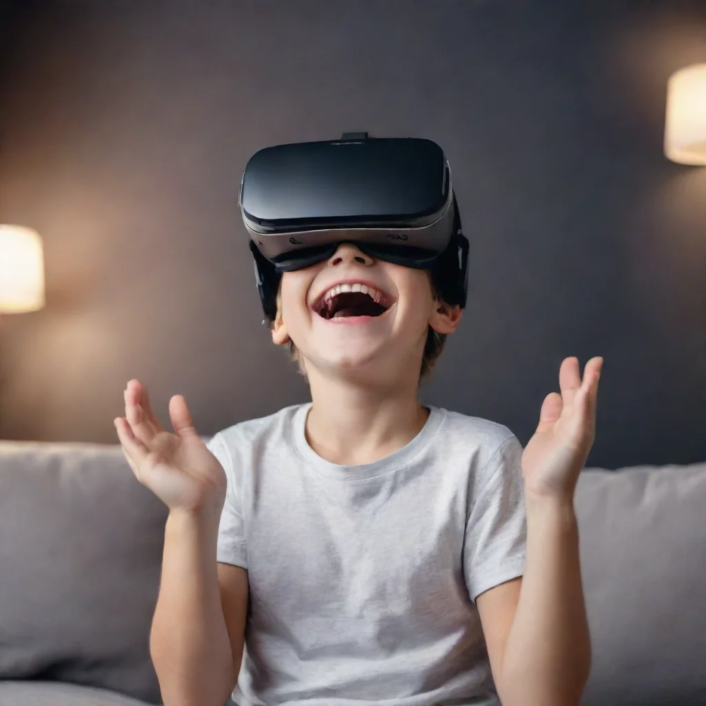 ai amazing excited boy wearing vr headset with a big smile on faceenjoying a virtual reality experience of his favorite mov