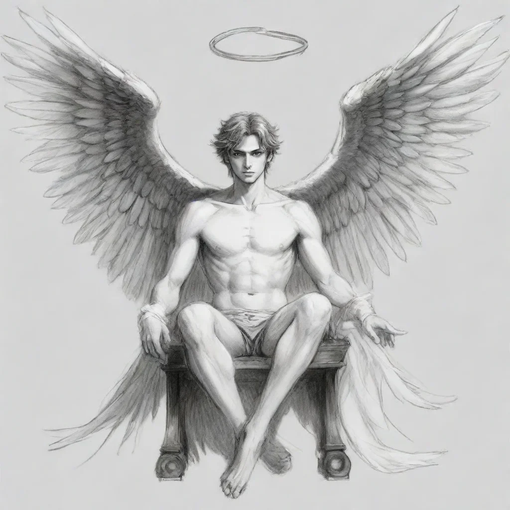 ai amazing fan service digital lazy sketch art of a seraph angelhe has head wingshe s sitting on the air and his head wings