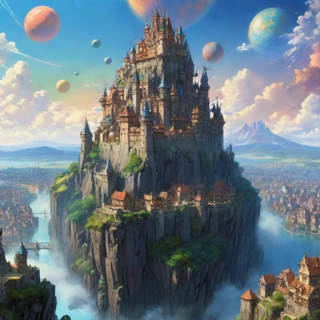 ai amazing fantasy art ghibli miyazaki hd best quality aesthetic flying castle colorful planets city fortressawesome portra