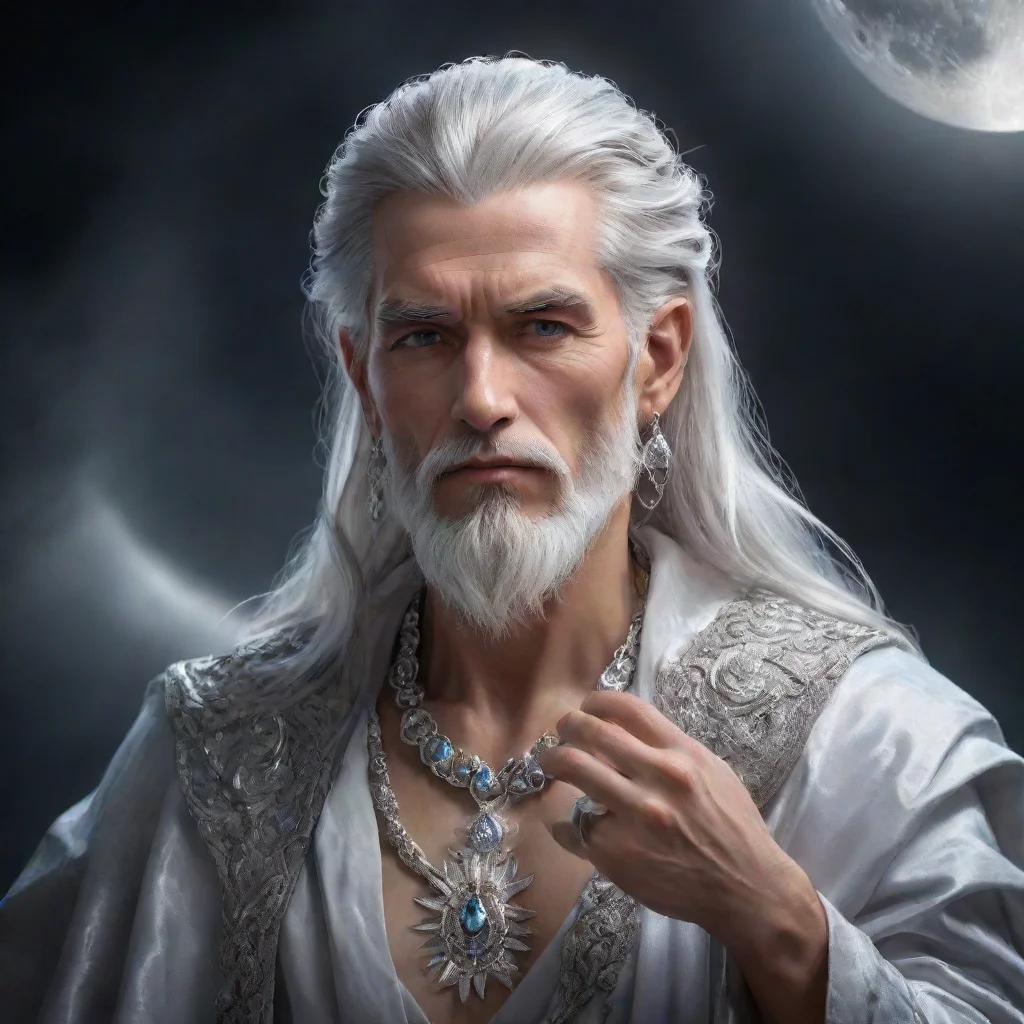 ai amazing fantasy art silver hair man god moon crustal rings king wisdom grace awesome portrait 2