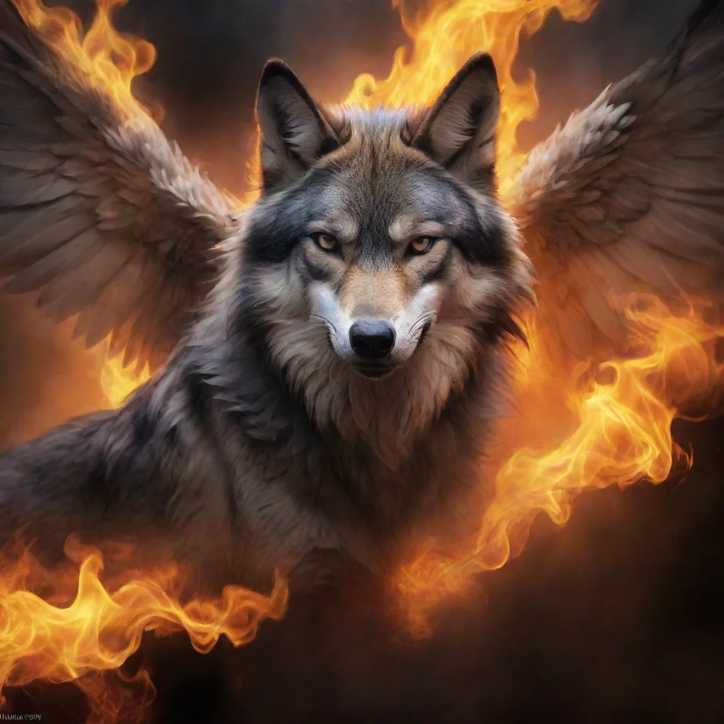 amazing fantasy winged wolfsmokey backgroundflame foreground awesome portrait 2