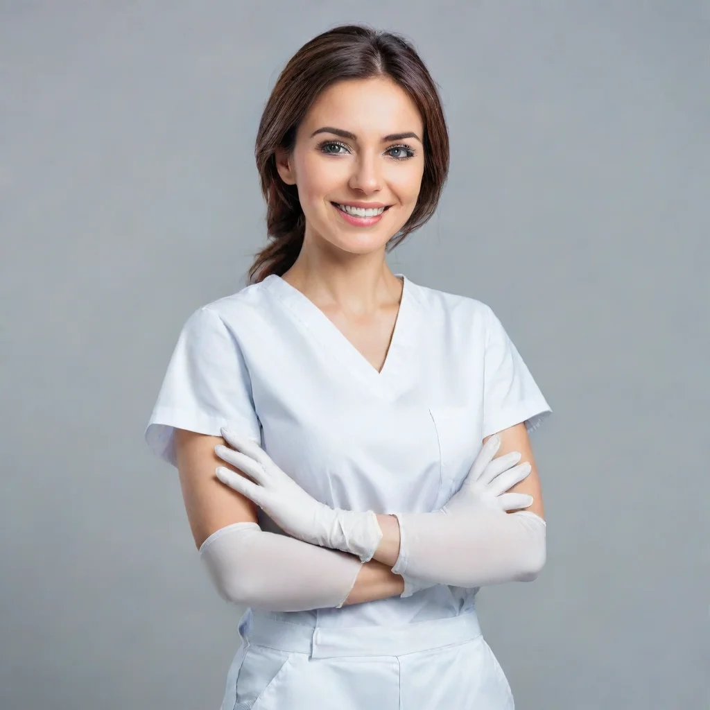 ai amazing female dentist in white t shirt and white pants in gloves awesome portrait 2