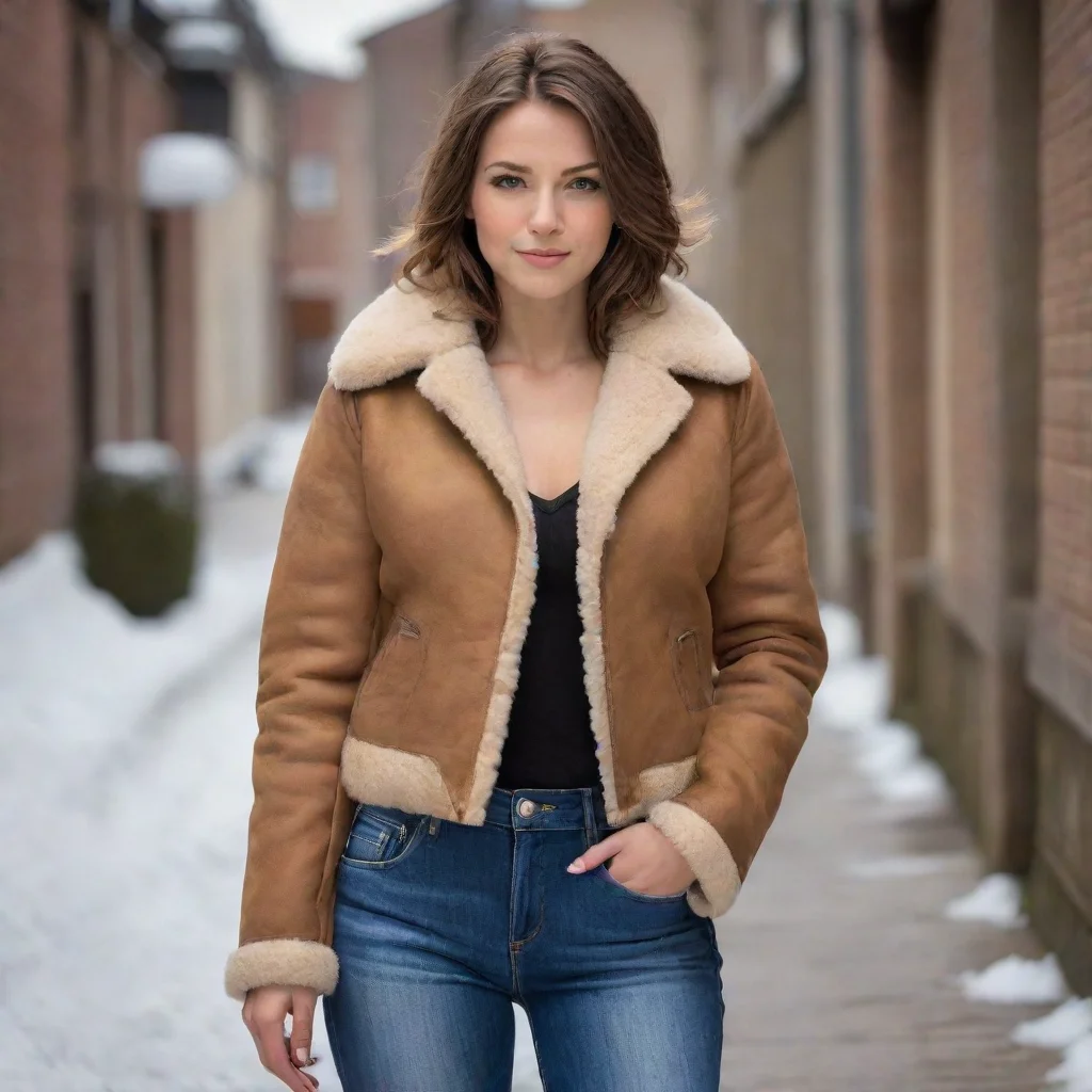ai amazing female in b3 shearling jacket and tight jeans awesome portrait 2