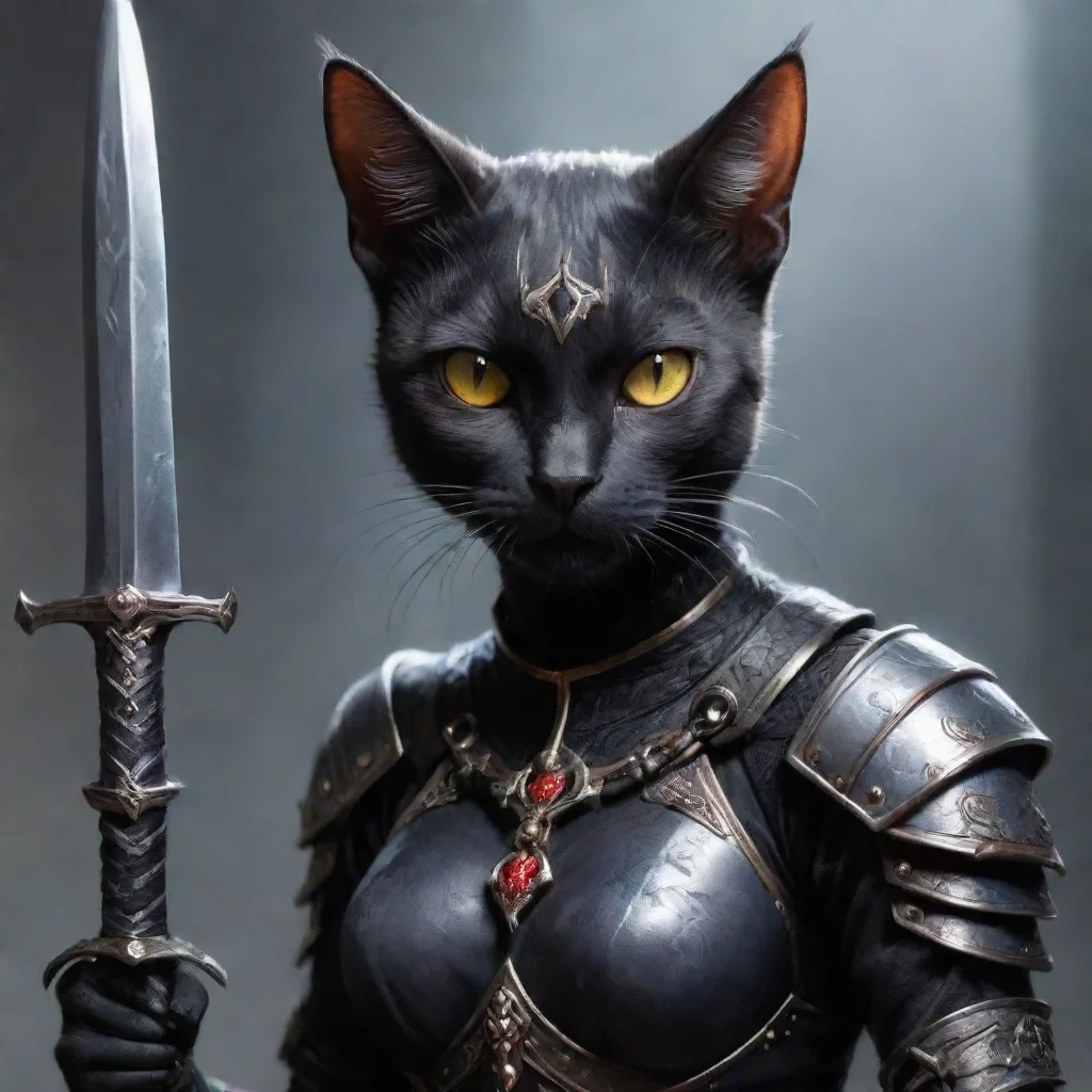 ai amazing female tabaxi black cat with sword and drow scale armor with spider symbol awesome portrait 2
