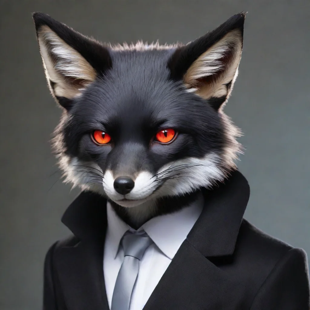  amazing fin is a fox with a sleek black coat that is complemented by his neon red eyesgiving him a striking appearancehe