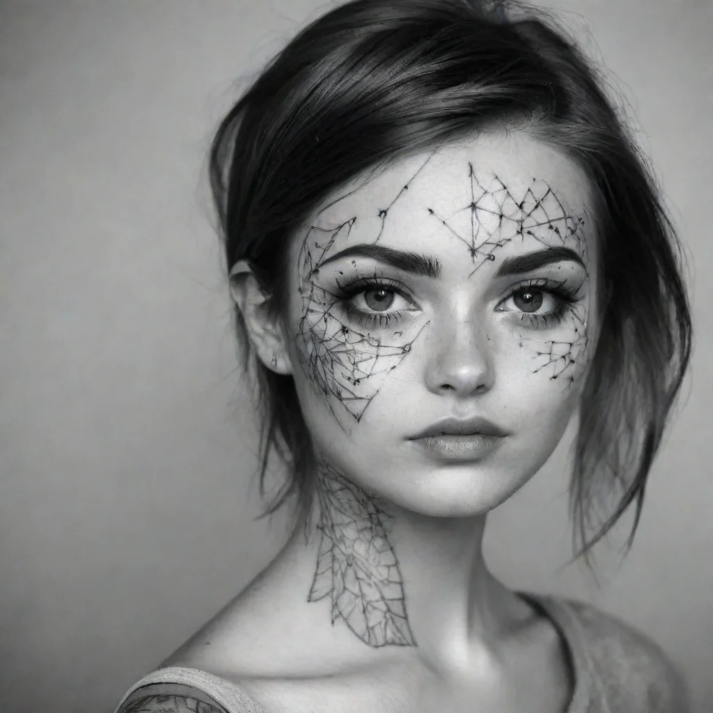 amazing fine line black and white tattoo face girl awesome portrait 2