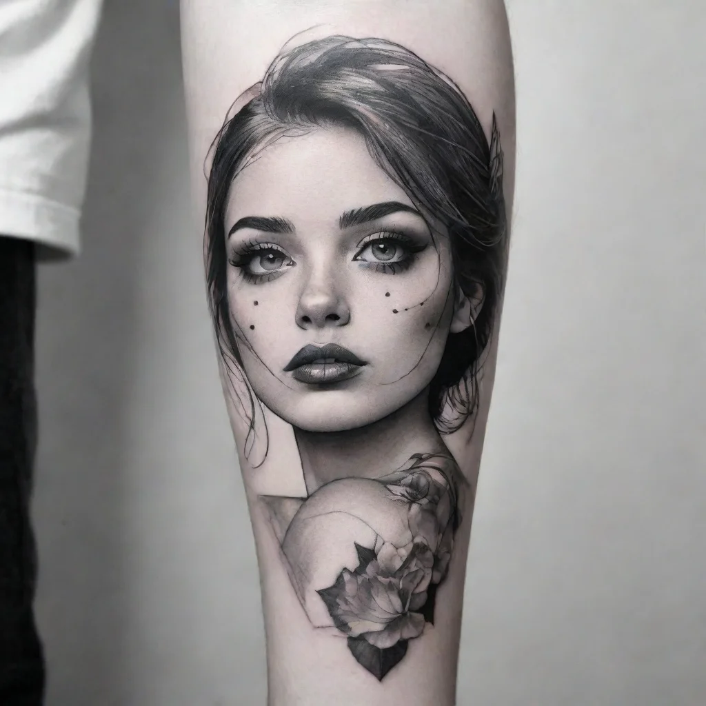 amazing fine line black and white tattoo her face awesome portrait 2