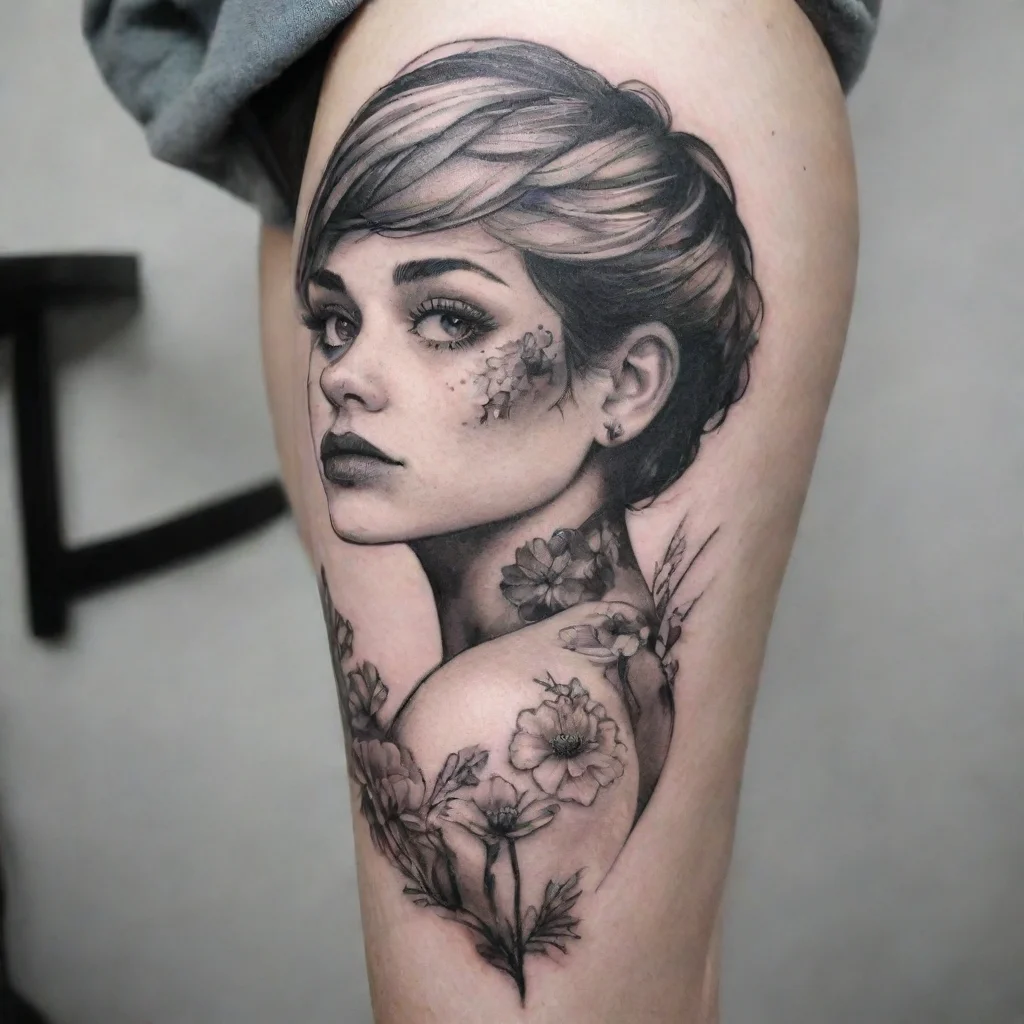 ai amazing fine line black and white tattoo lesbian awesome portrait 2