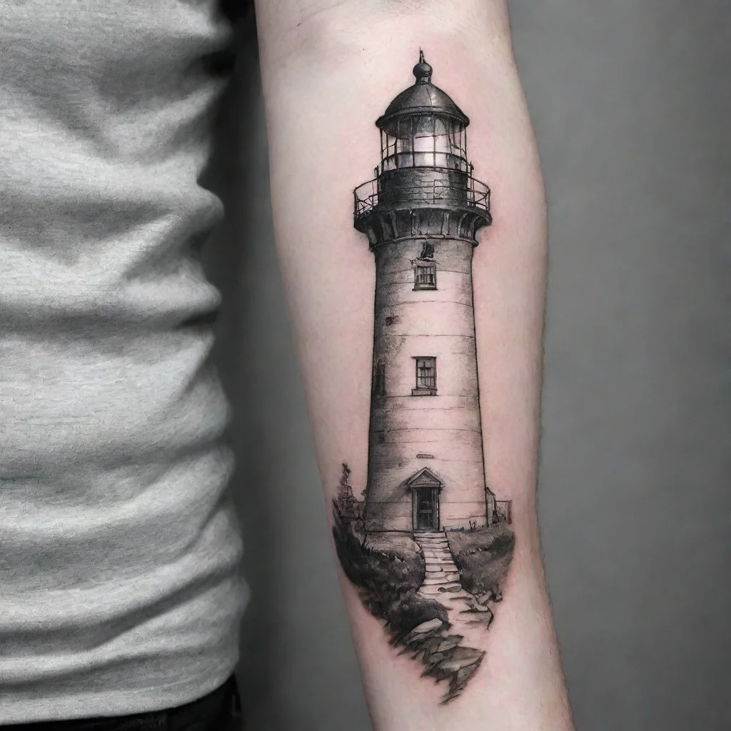  amazing fine line black and white tattoo light house awesome portrait 2