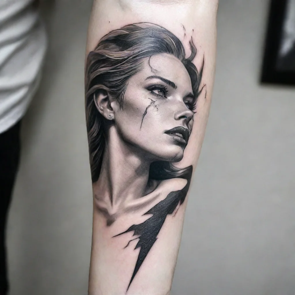  amazing fine line black and white tattoo lightning awesome portrait 2