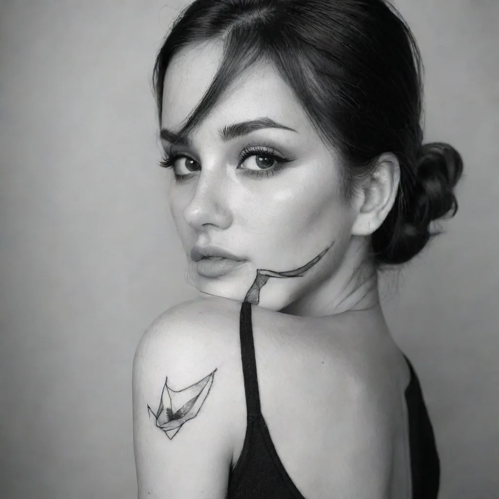 ai amazing fine line black and white tattoo minimalistic woman awesome portrait 2