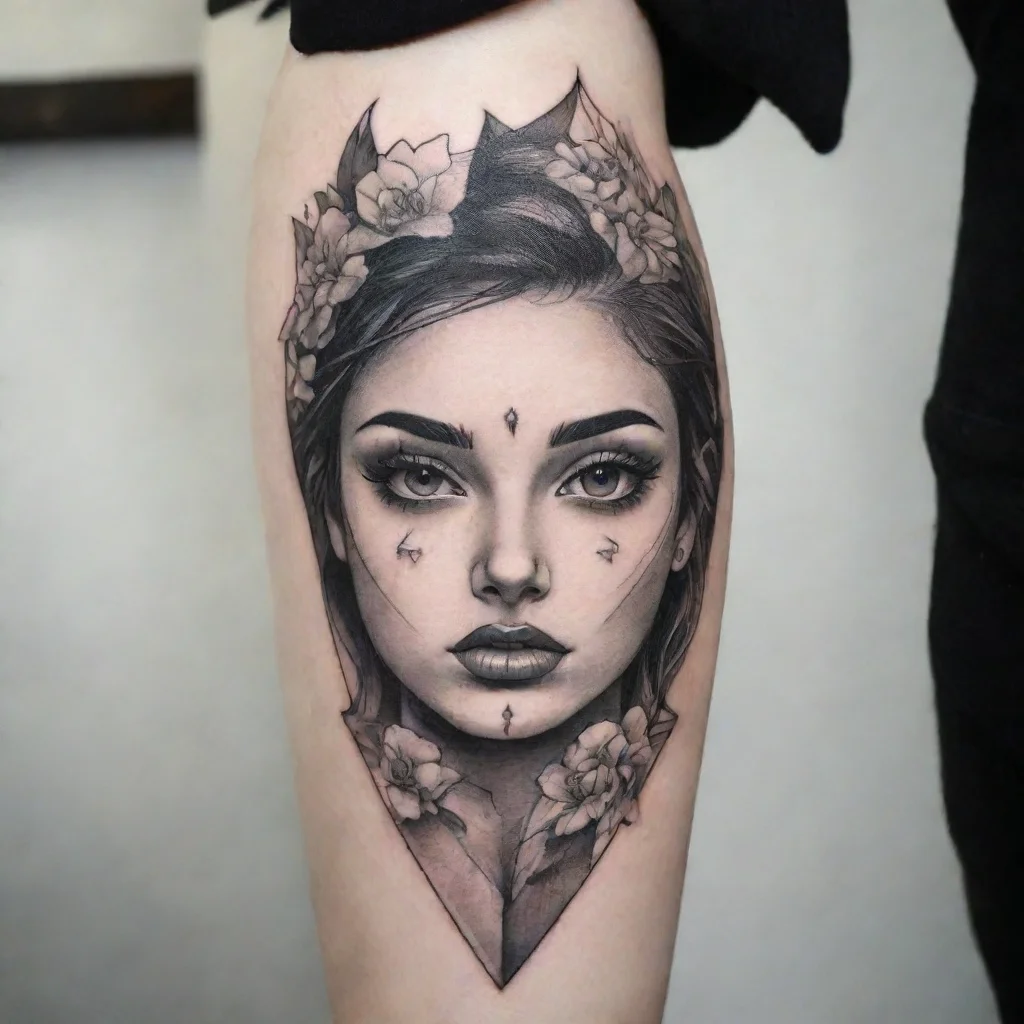 ai amazing fine line black and white tattoo she face awesome portrait 2