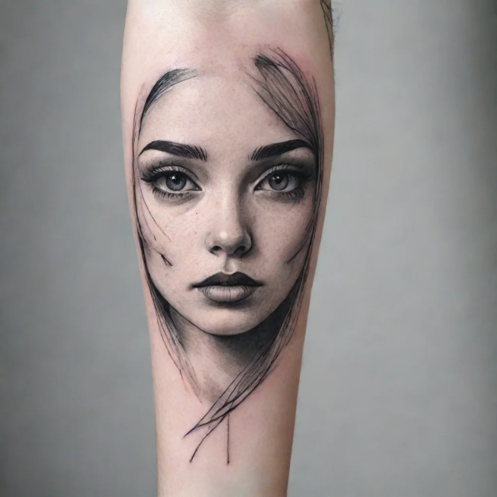 ai amazing fine line black and white tattoo simple face awesome portrait 2