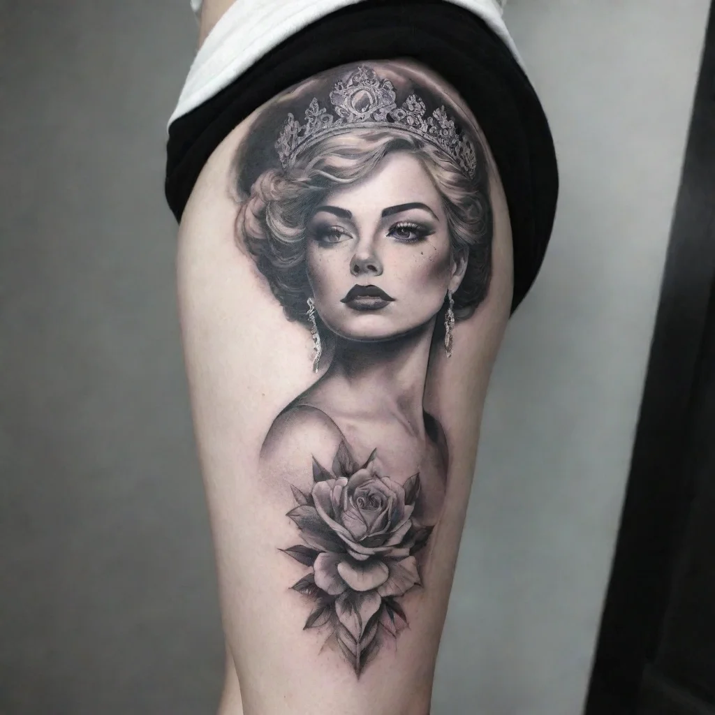 ai amazing fine line black and white tattoo women queen awesome portrait 2