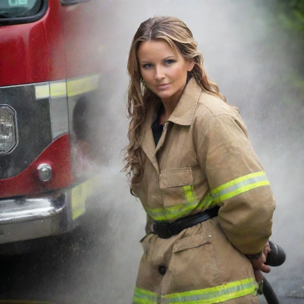 ai amazing firefighter babe spreads water with heavy hose awesome portrait 2