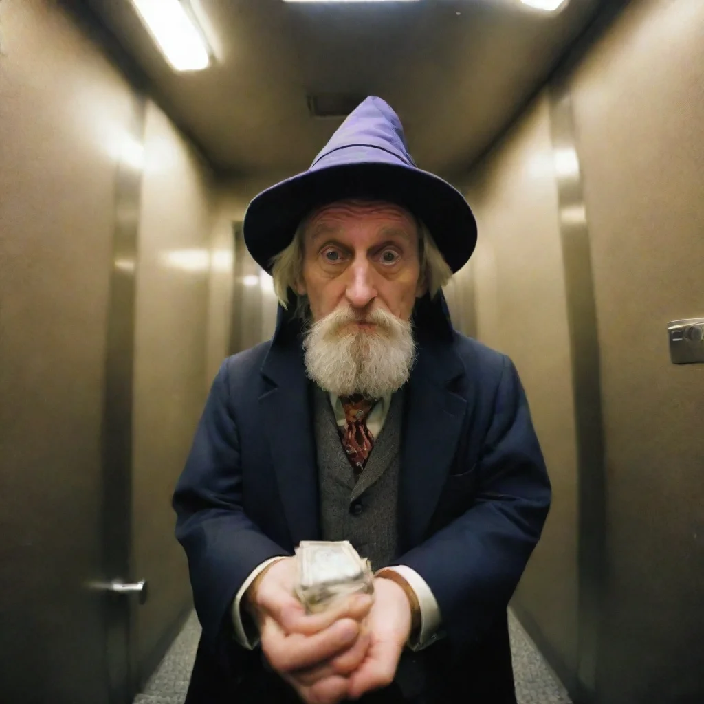 ai amazing fisheye wizard in an elevator giving money awesome portrait 2