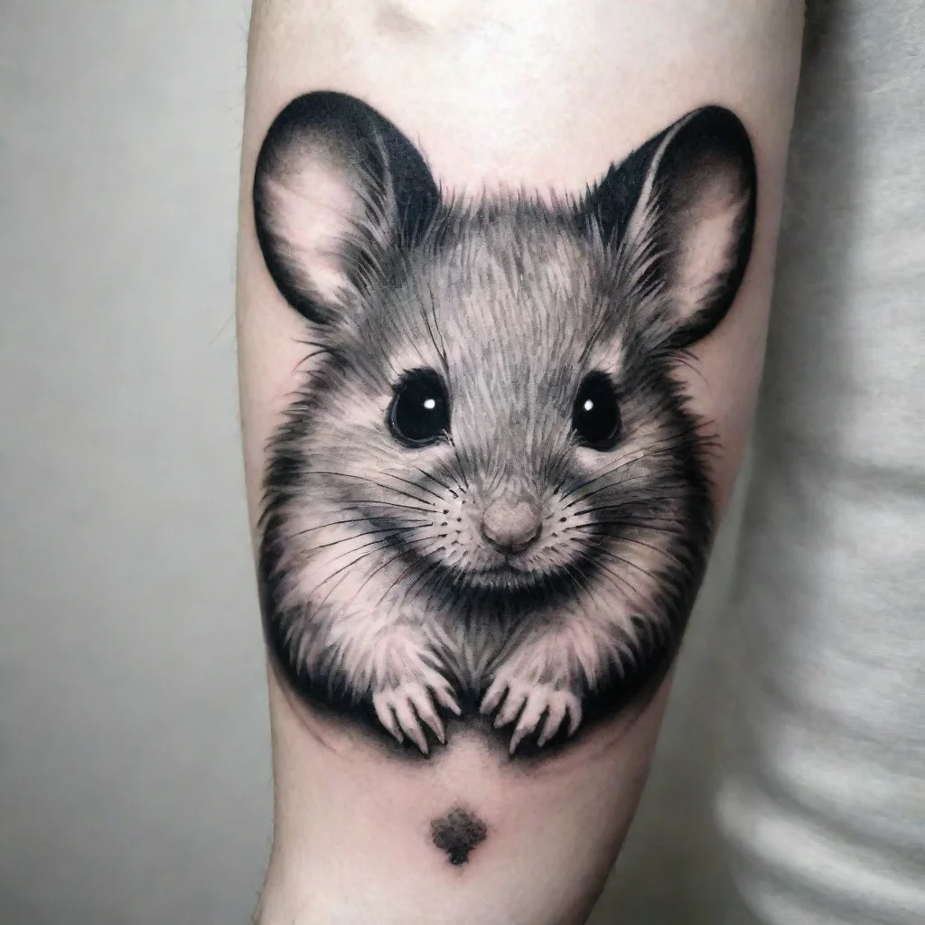 ai amazing fluffy mouse fine line black and white tattoo awesome portrait 2