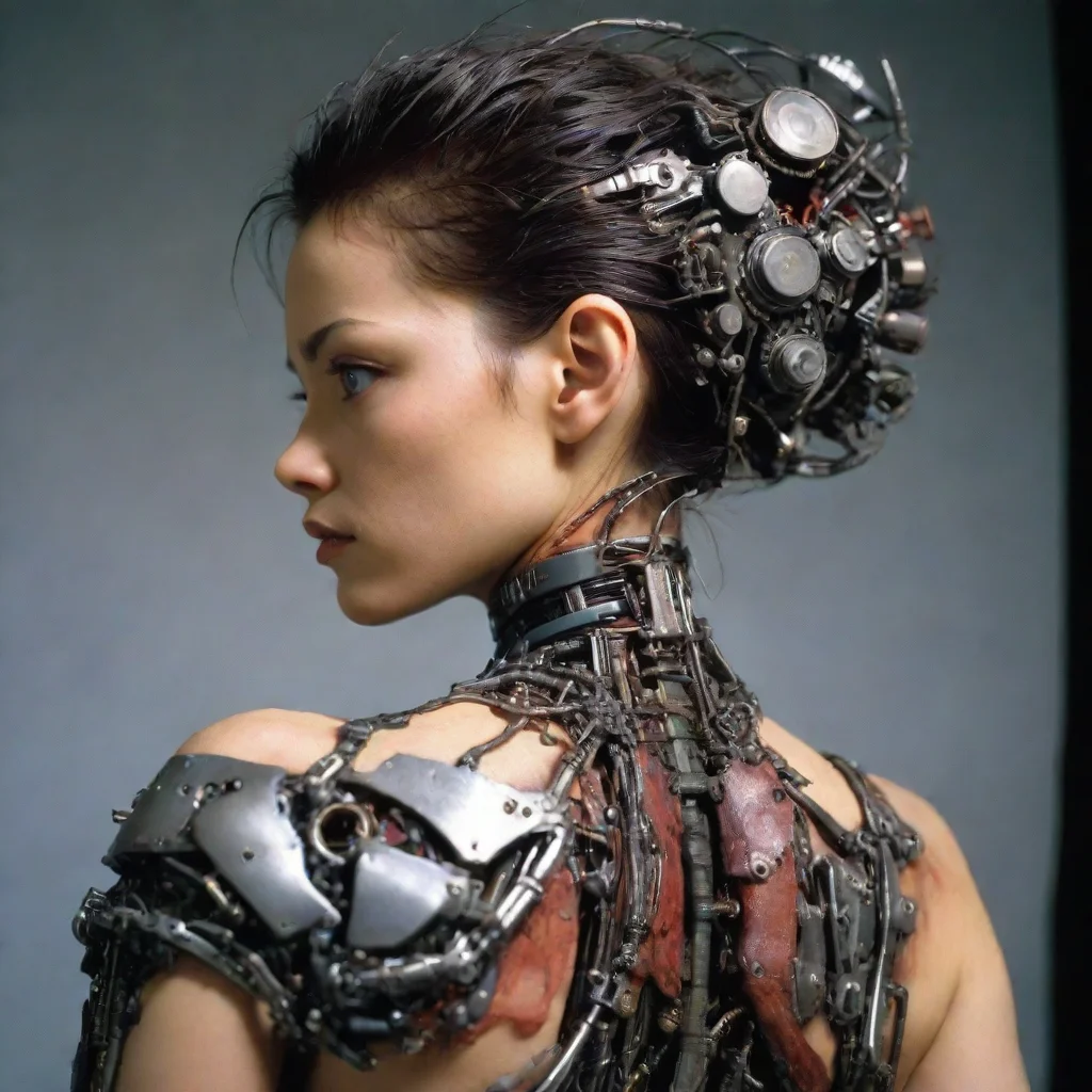 ai amazing from movie event horizon 1997 from movie tetsuo 1989 from movie virus 1999 womans back made of machine parts hyp