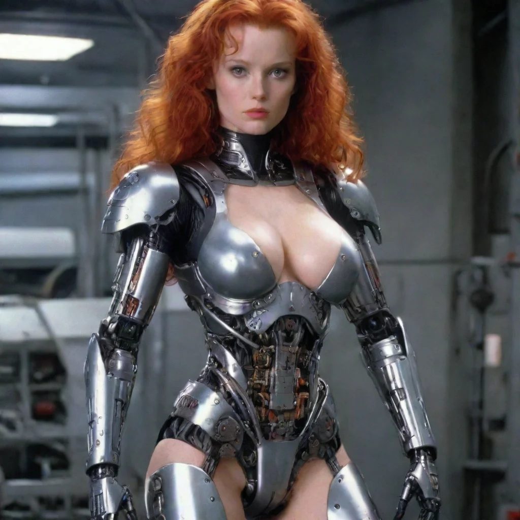  amazing from robocop 1987 movie show red haired busty woman made of machine parts hyper full body awesome portrait 2
