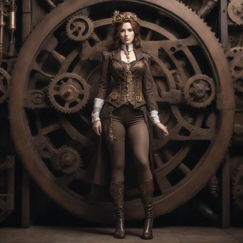  amazing full body of a woman in a steampunk world steampunk symbolsmechanicaldark themeperfect composition golden ratiom