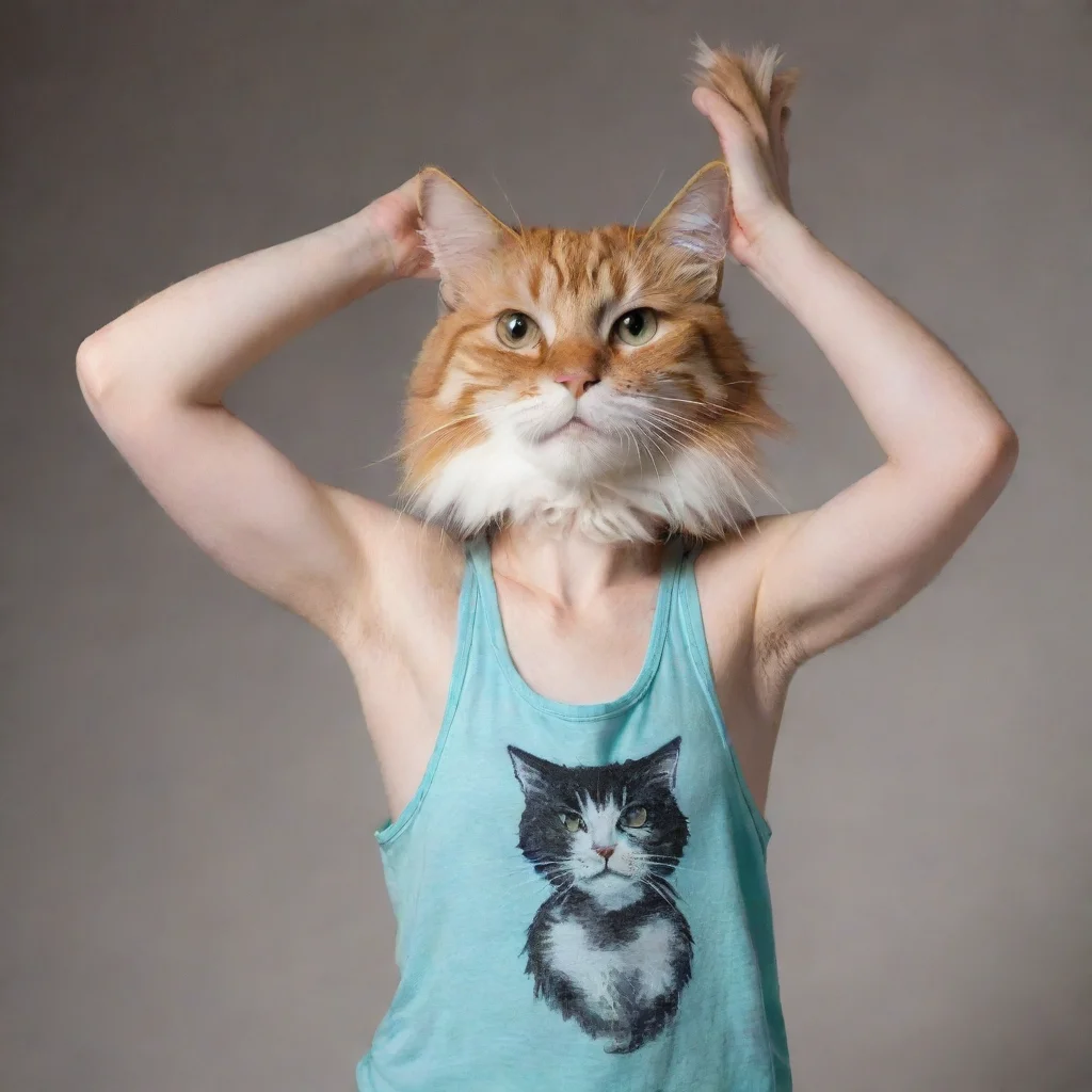 ai amazing furry cat wearing tank top showing her armpitsdrawn awesome portrait 2