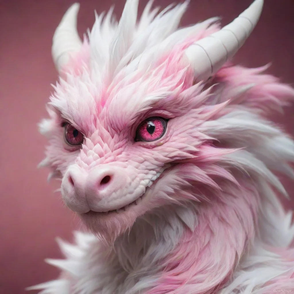 amazing furry furred dragon pink and white pink eyes awesome portrait 2