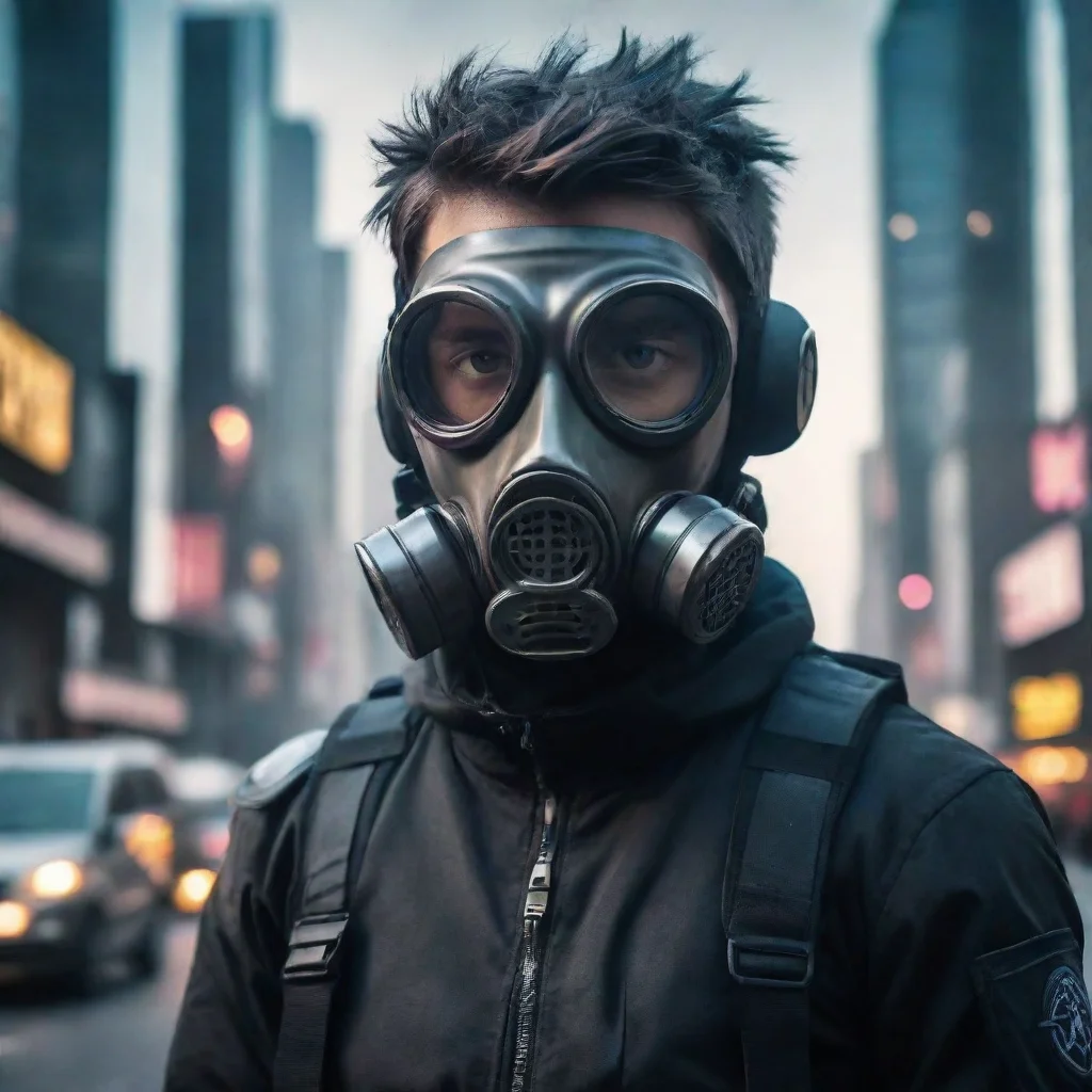 ai amazing future cyber punk police man wearing gas mask in a large city awesome portrait 2