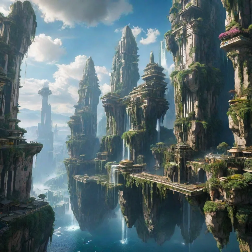  amazing futuristic city amazing unreal architecture in sky epic floating city on floating cliffs with waterfalls down be