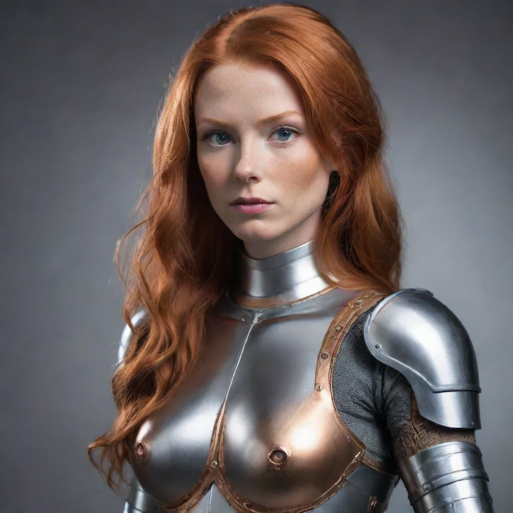ai amazing ginger woman skin tight form fitting metal armor awesome portrait 2