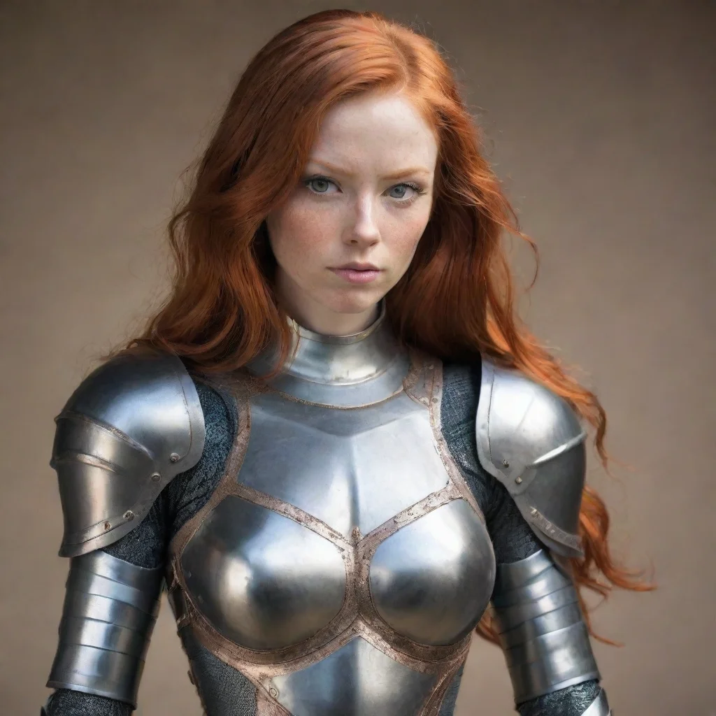  amazing ginger woman skin tight metal armor awesome portrait 2