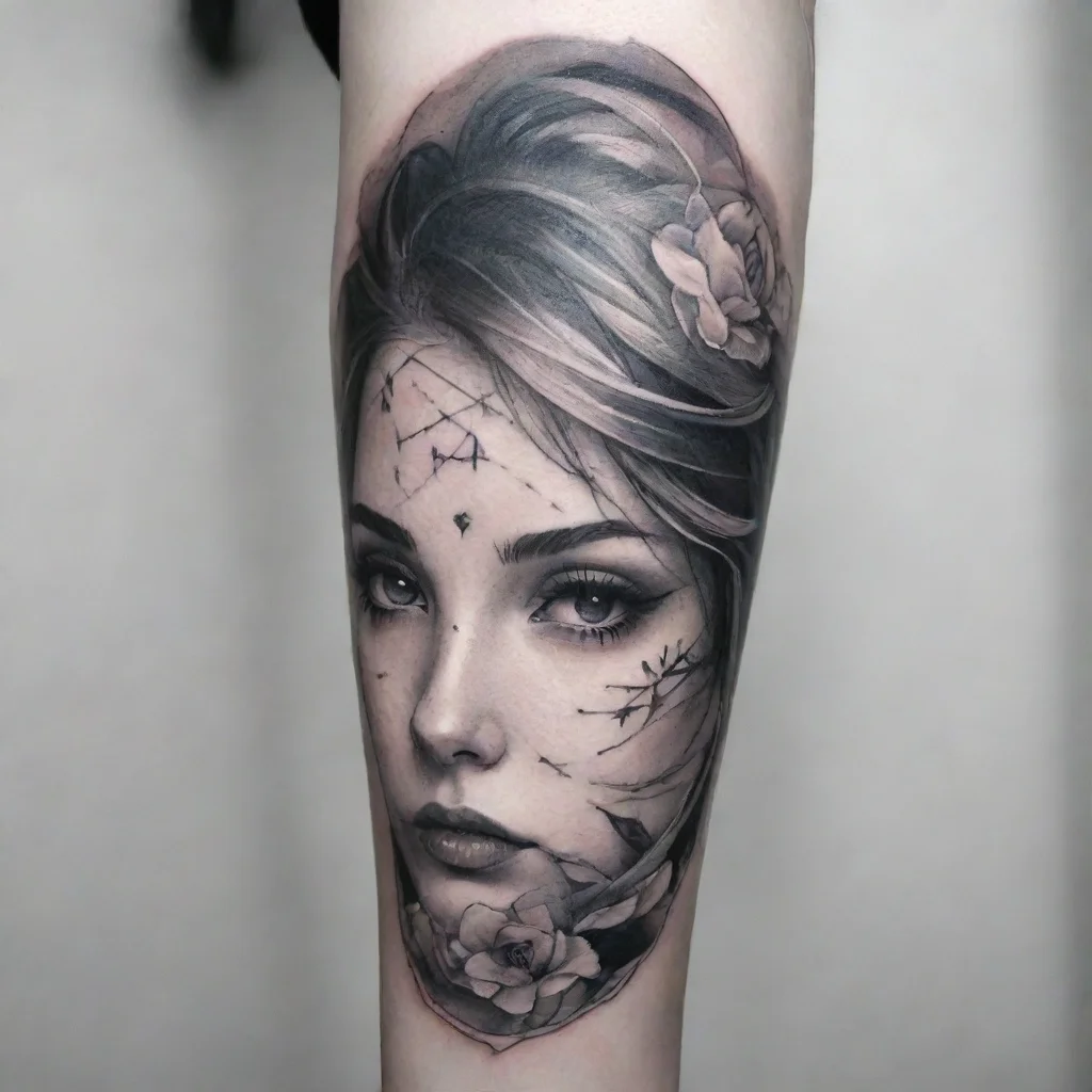 amazing girls fine line black and white tattoo awesome portrait 2