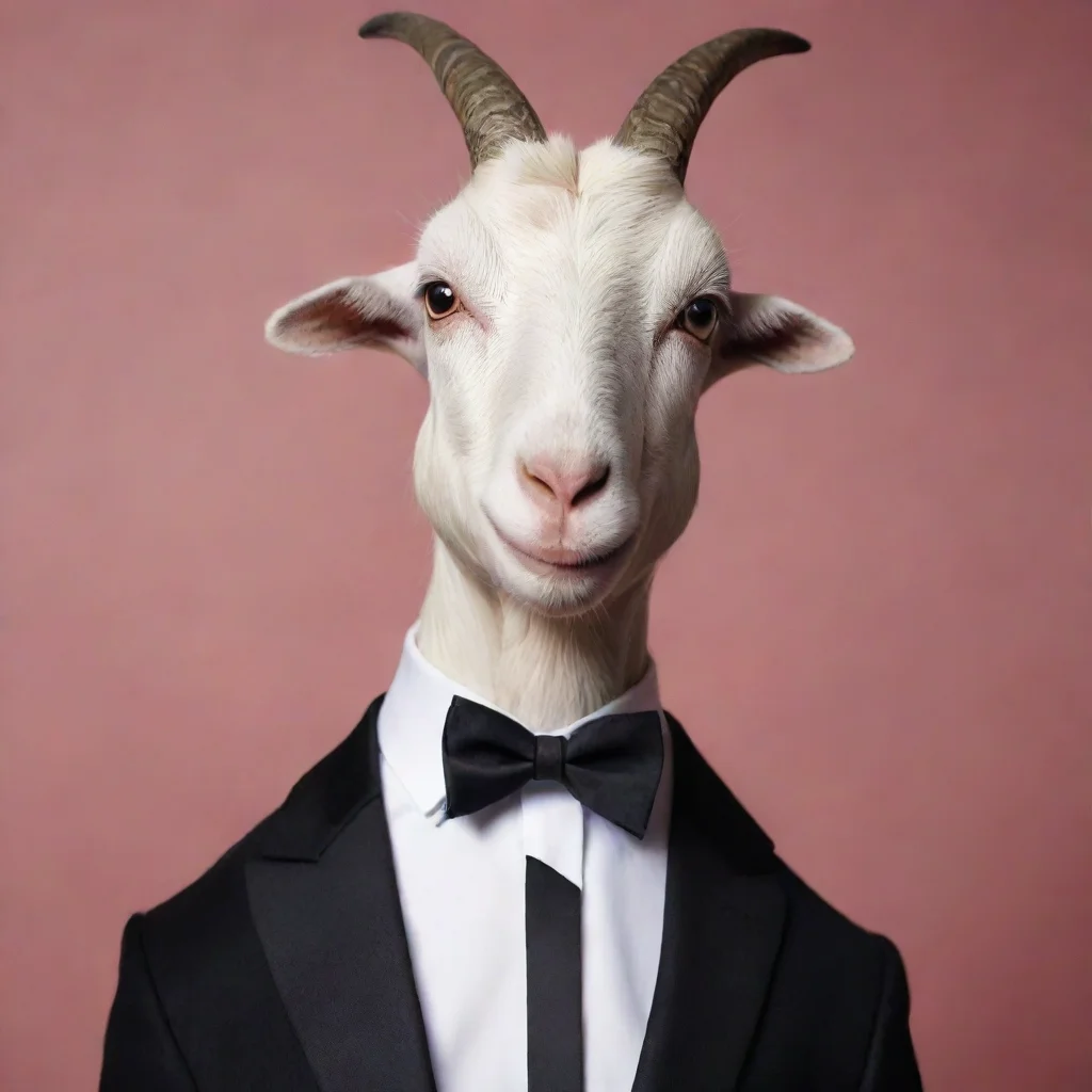  amazing goat in suit red carpet black suit black bowtie but also as a goat human and goat character elon awesome portrai