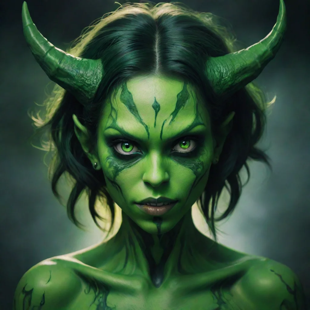 ai amazing green demon girl awesome portrait 2