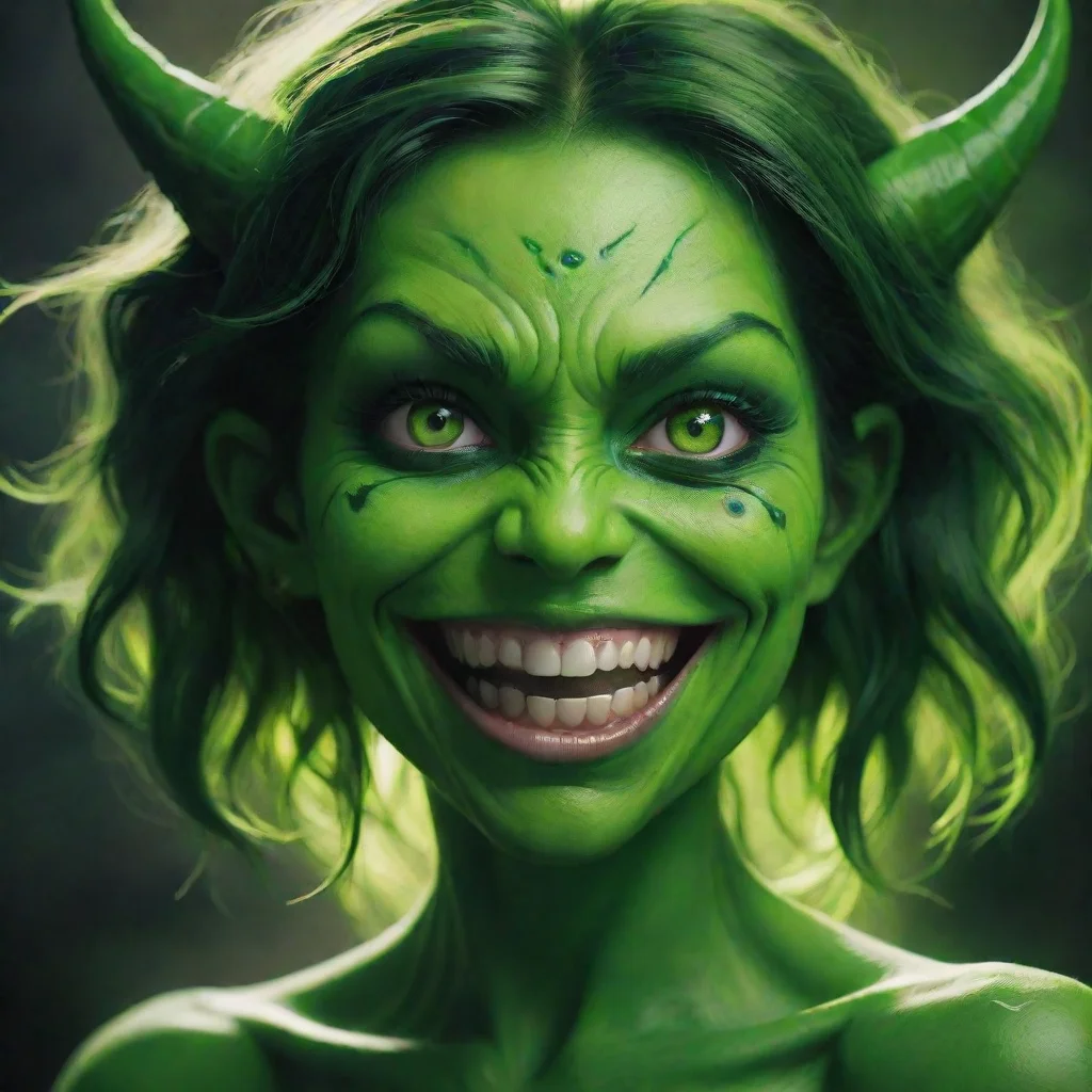 ai amazing green demon girl happy face awesome portrait 2