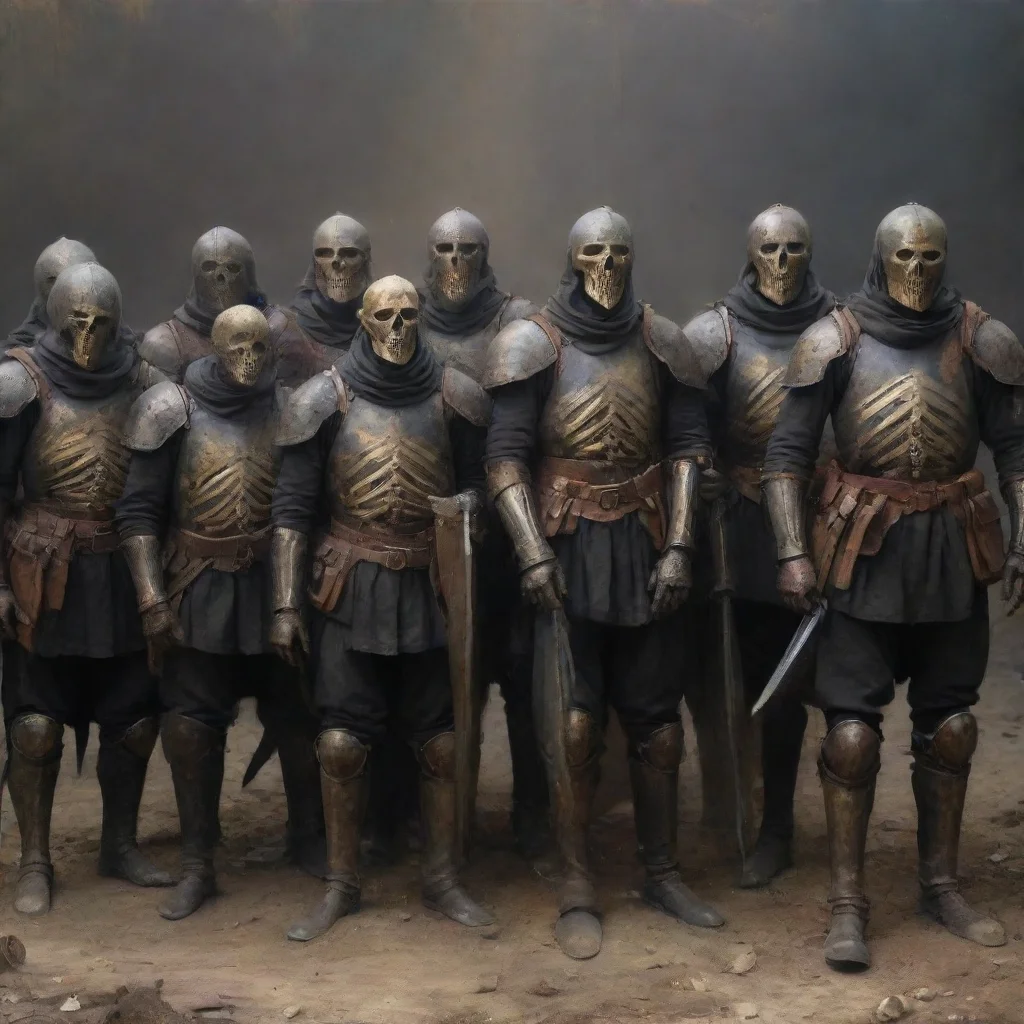 amazing group of ww1 soldiers medieval knights in heavy armor plating skeleton skeletal shapes matte rusty weathering bl