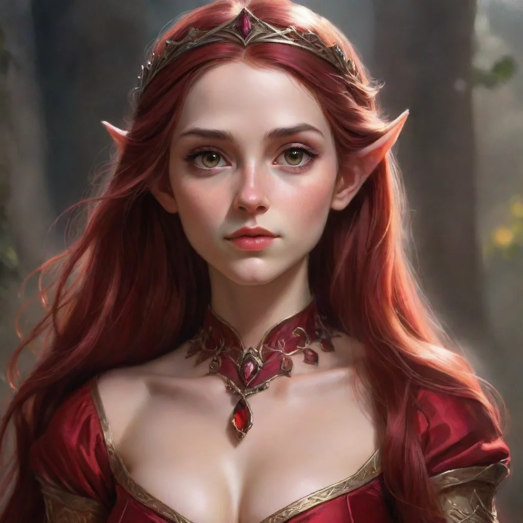 ai amazing half elf female princess wearing a crimson dress awesome portrait 2
