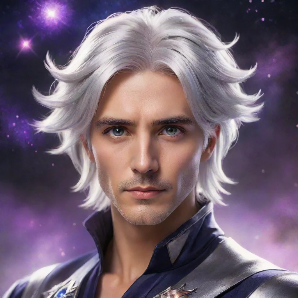 ai amazing handsome male character with silver hair and cosmos powers awesome portrait 2