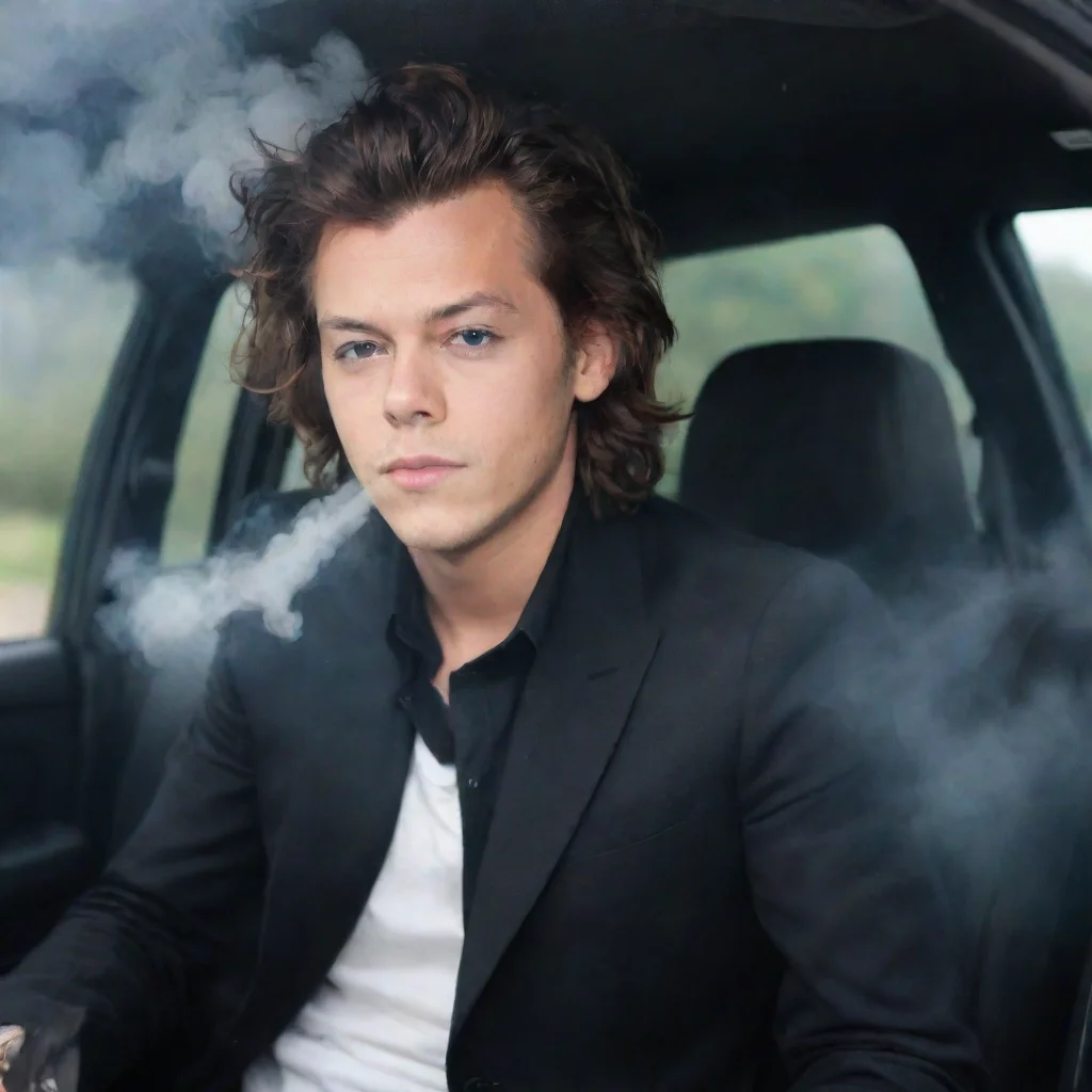 ai amazing harry stylesin a carsmoke on the airwith a black jacketawesome portrait 2