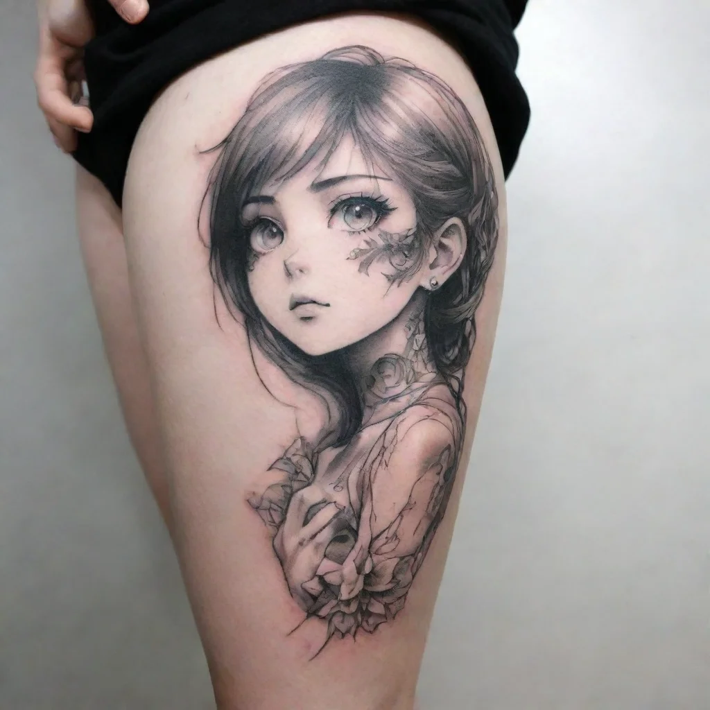 amazing her anime fine line black and white tattoo awesome portrait 2