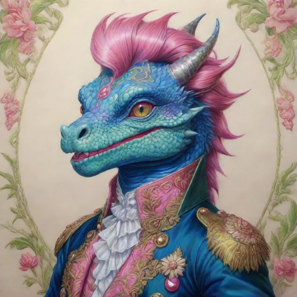ai amazing highly detailedhigh quality drawing of a blue anthropomorphic dragon with pink hairgreen eyes and red lipstickwe