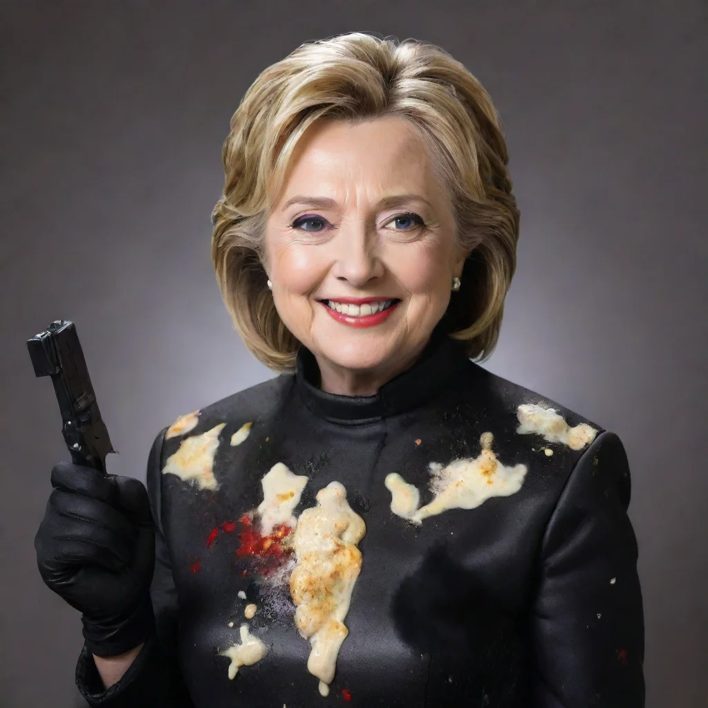 ai amazing hillary clinton smiling with black gloves and gunand mayonnaise splattered everywhere awesome portrait 2