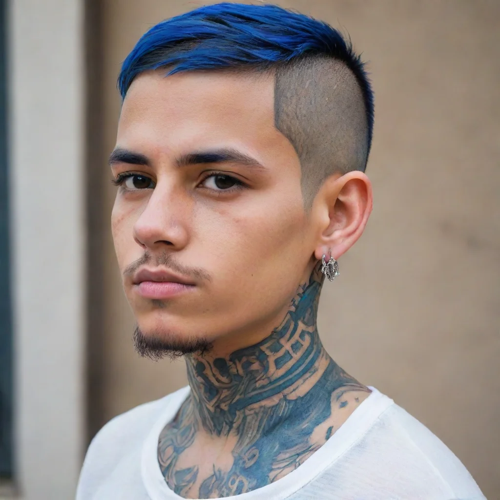 ai amazing hispanic boytattoosearrings on lobesshort hair with blue meshhalf torso awesome portrait 2