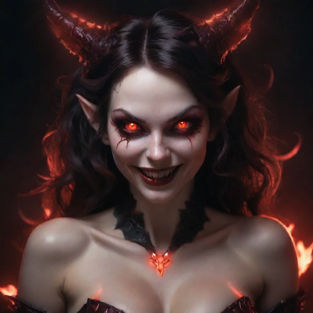  amazing horrifying seductive smiling enchanting succubus with glowing red eyes awesome portrait 2