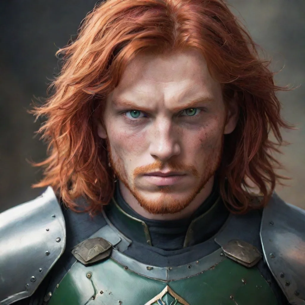 ai amazing human male fightergreen eyes red head hairwearing armoreye scar awesome portrait 2 tall