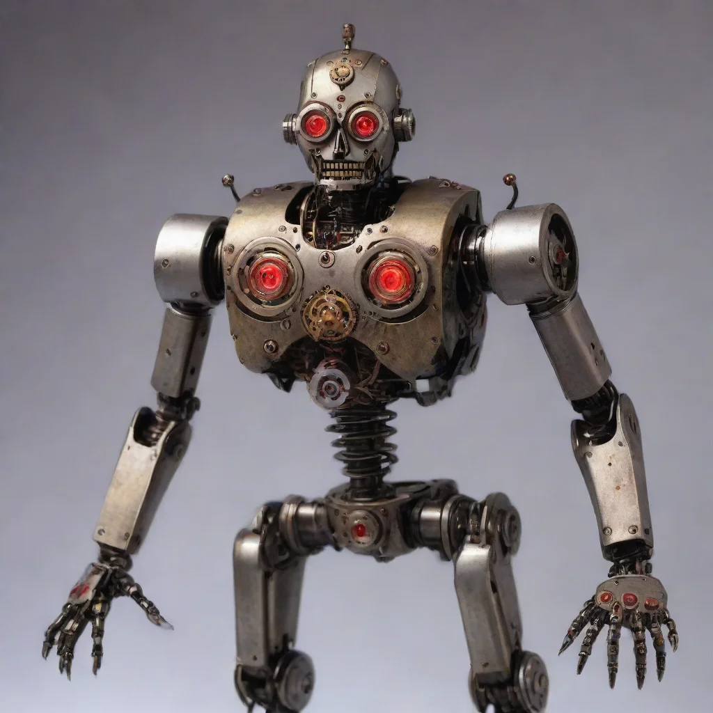  amazing humanoid cyclops robot made of antique intrincated mechanical wrist watch movement mechanism parts with mechanic