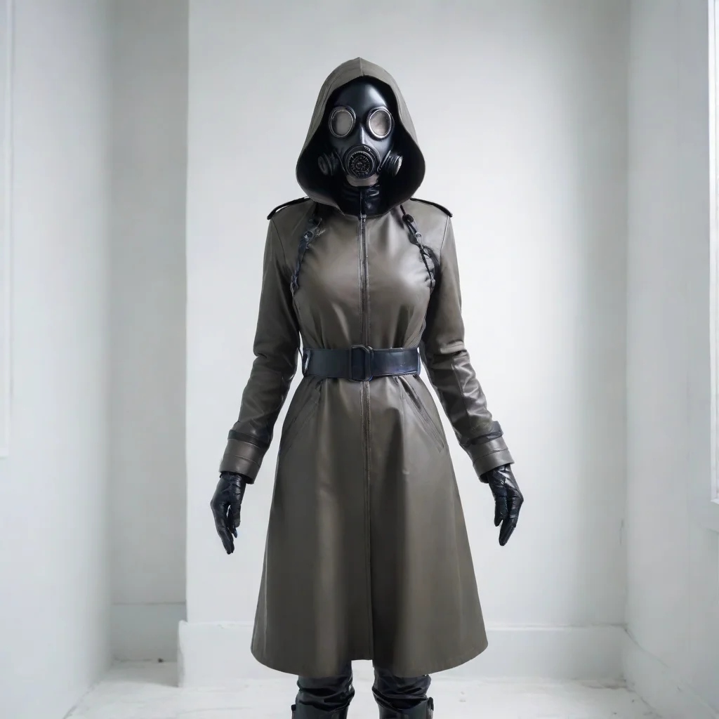  amazing hyperrealistic gasmask fetish girl with extemely large breastextremely narrow waisttrench coat with zipperwide n