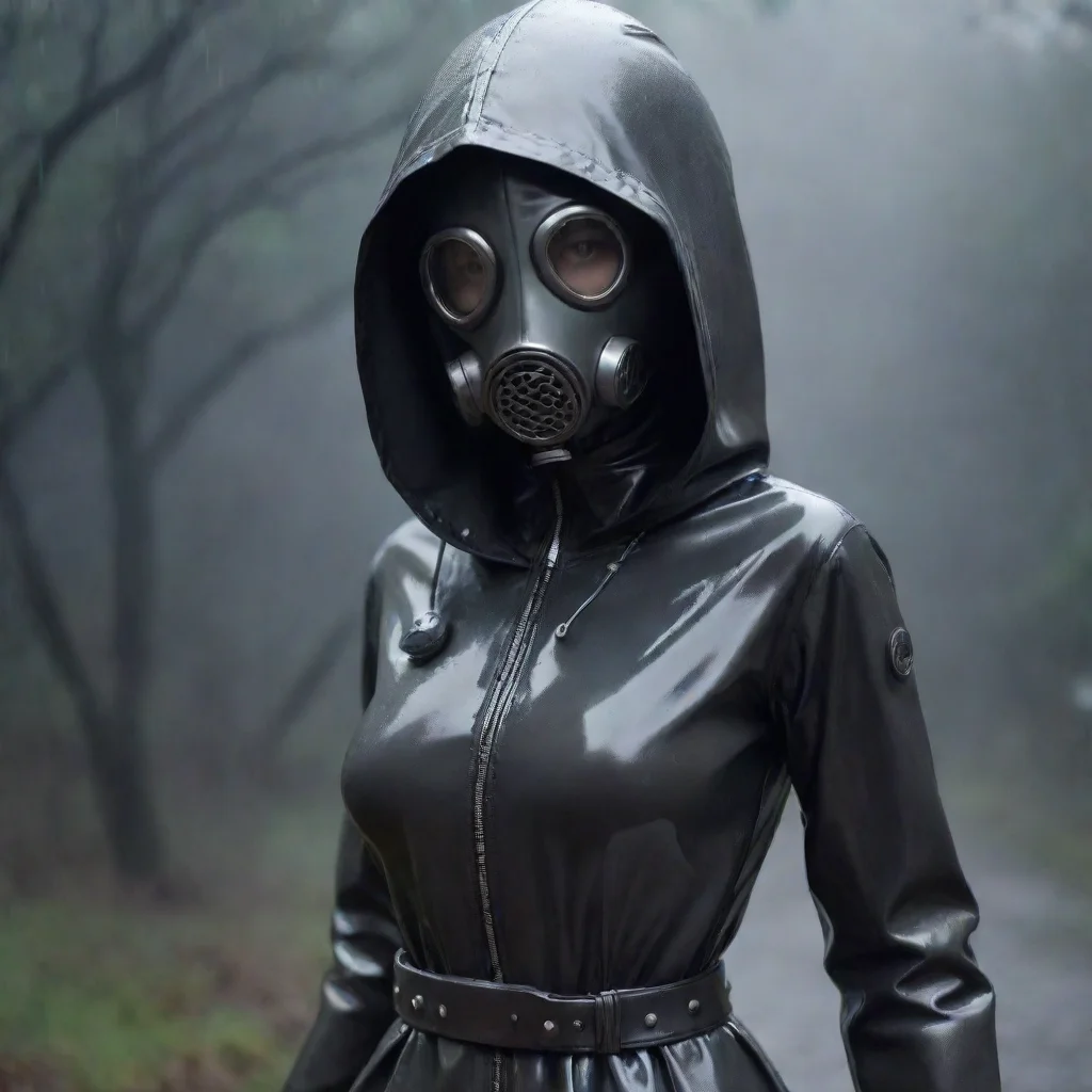  amazing hyperrealistic gasmask fetish robot girl with extemely large breastextremely narrow waistopen rain coat with lon