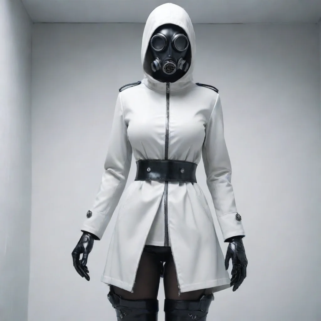  amazing hyperrealistic gasmask fetish robot girl with extemely large breastextremely narrow waisttrench coat with zipper